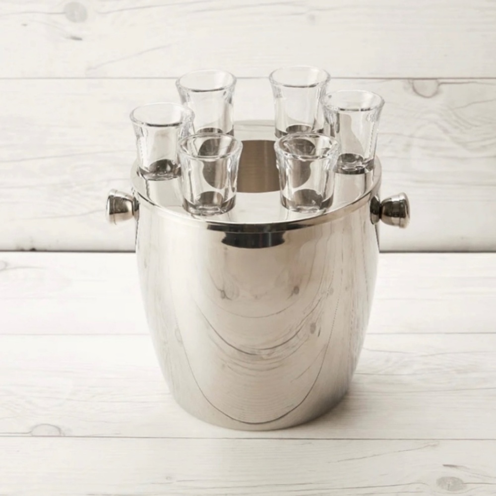 Chic & Tonic Stainless Ice Bucket with Shot Slots-NWOT